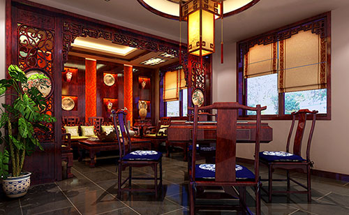 聂荣古典中式风格茶楼包间设计装修效果图